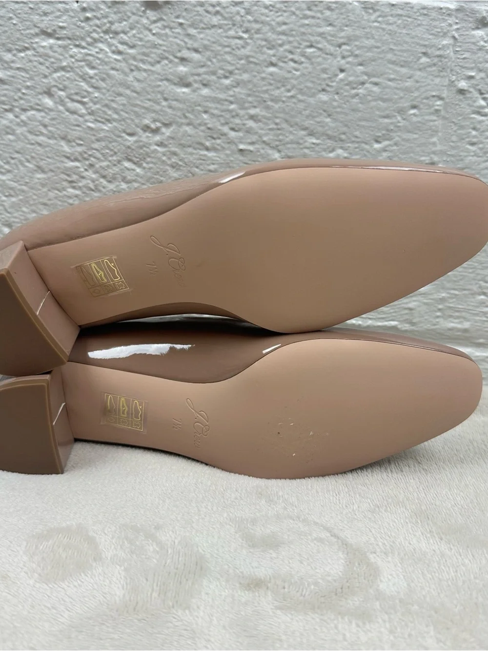 J.Crew Kate Taupe Nude Patent Leather Block Heel Pumps 7.5 Classic Quiet Luxury